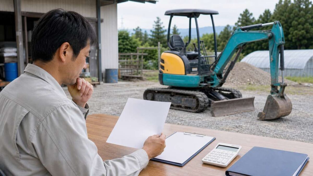 小型バックホーの新車価格を見積もりで確認している様子