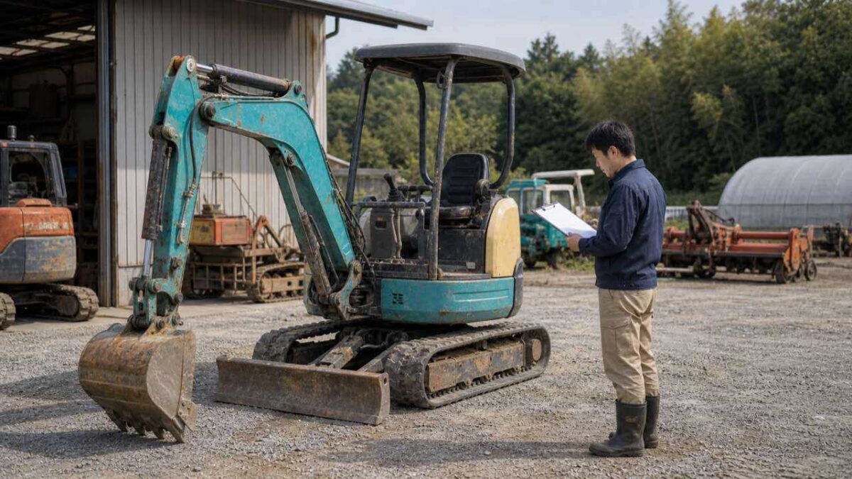 古い重機の状態を確認して買い替えを検討している様子
