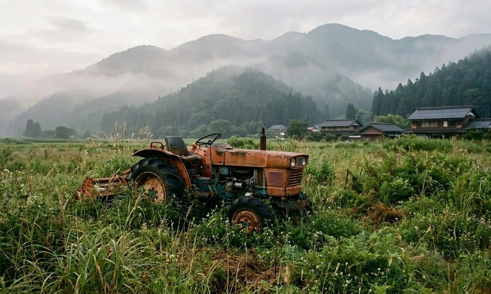 草むらの中のトラクターb