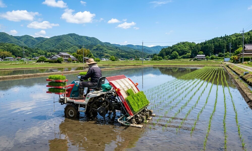 田植機と田んぼ