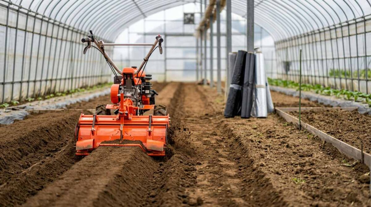 畝立て_ビニールハウス内でうねを作るイメージ